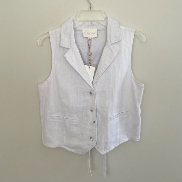 LoveShackFancy Jackets & Blazers - LoveShackFancy White‎ Linen Waistcoat Vest Button Front Tie Back Size 4 NEW